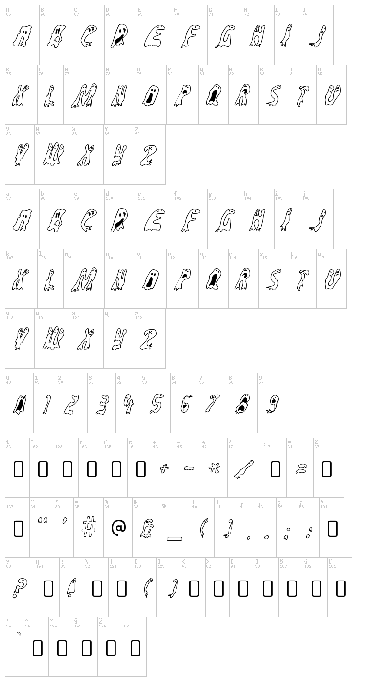 Groovy Ghosties font map